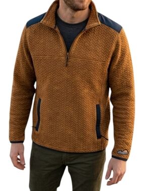 Chubbies NWT The Woodchuck Quilted Quarter Zip Pullover Jacket Small Brown Navy